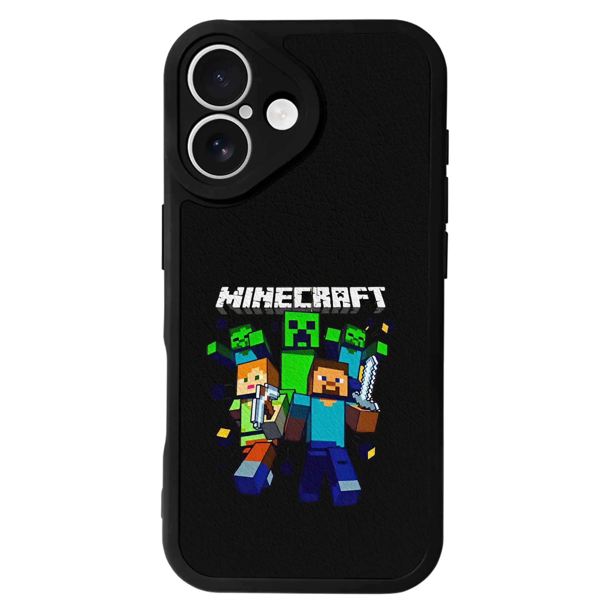 マイクラ グッズ  マイクラ - IPhone 16シリーズ対応 ・ シリコンスマホケース ・ レザー調 ・ 高精度フィット ・ 耐衝撃 ・ ワイヤレス充電対応 ・ 精密カット